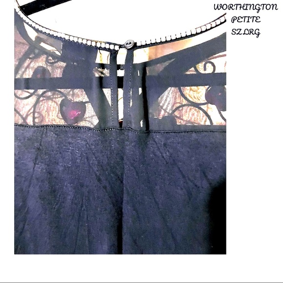 NWOT WORTHINGTON PETITE LARGE RHINESTONE NECKLINE, SHEER SHOULDERS/SLEEVES, - Picture 3 of 13